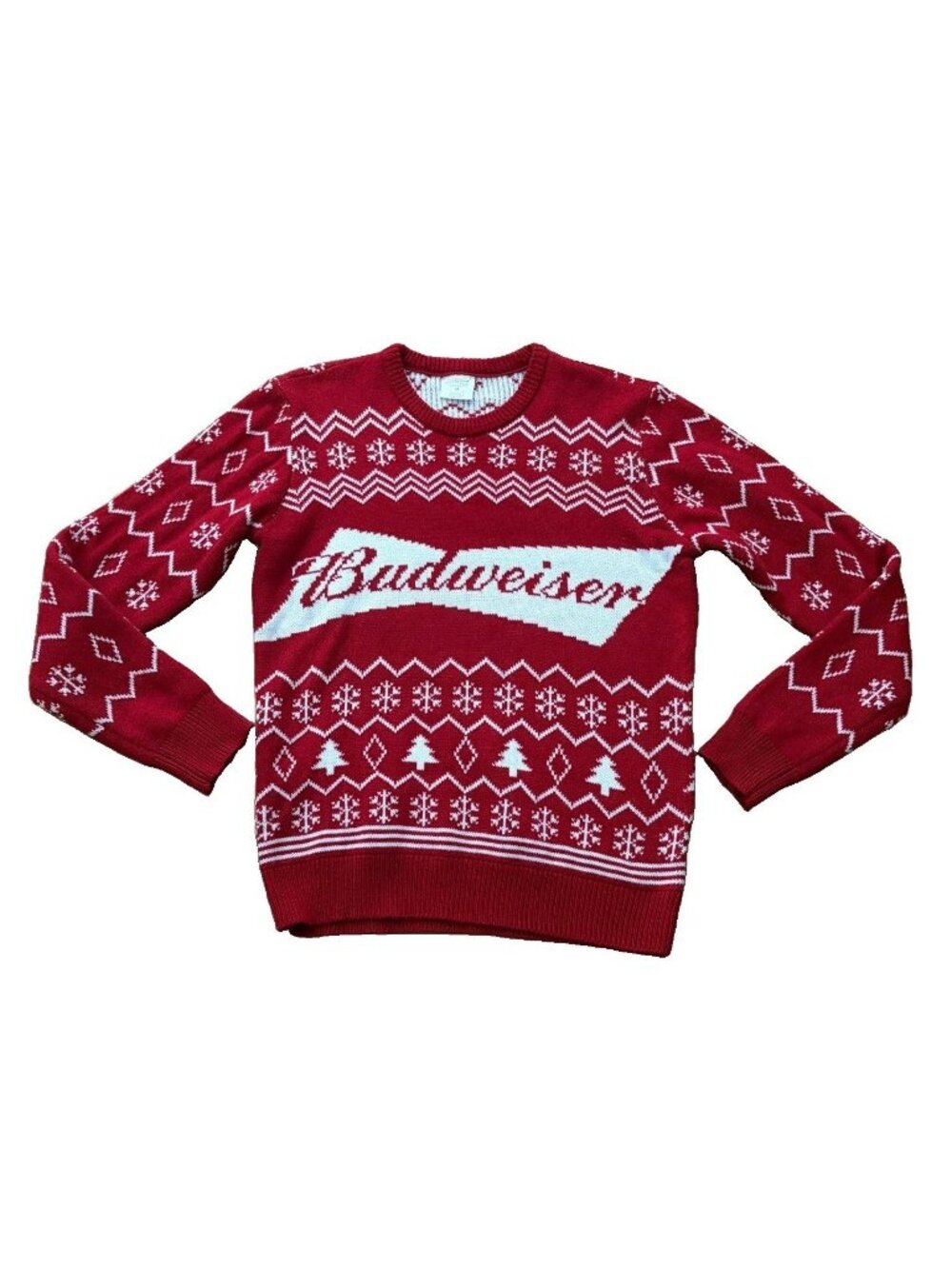 Budweiser Mens Medium Red Beer Fair Isle Ugly Christmas Knit Pullover Sweater